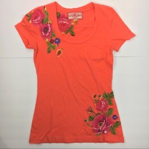 Johnny Was Embroidered Orange Tee Shirt Women’s S